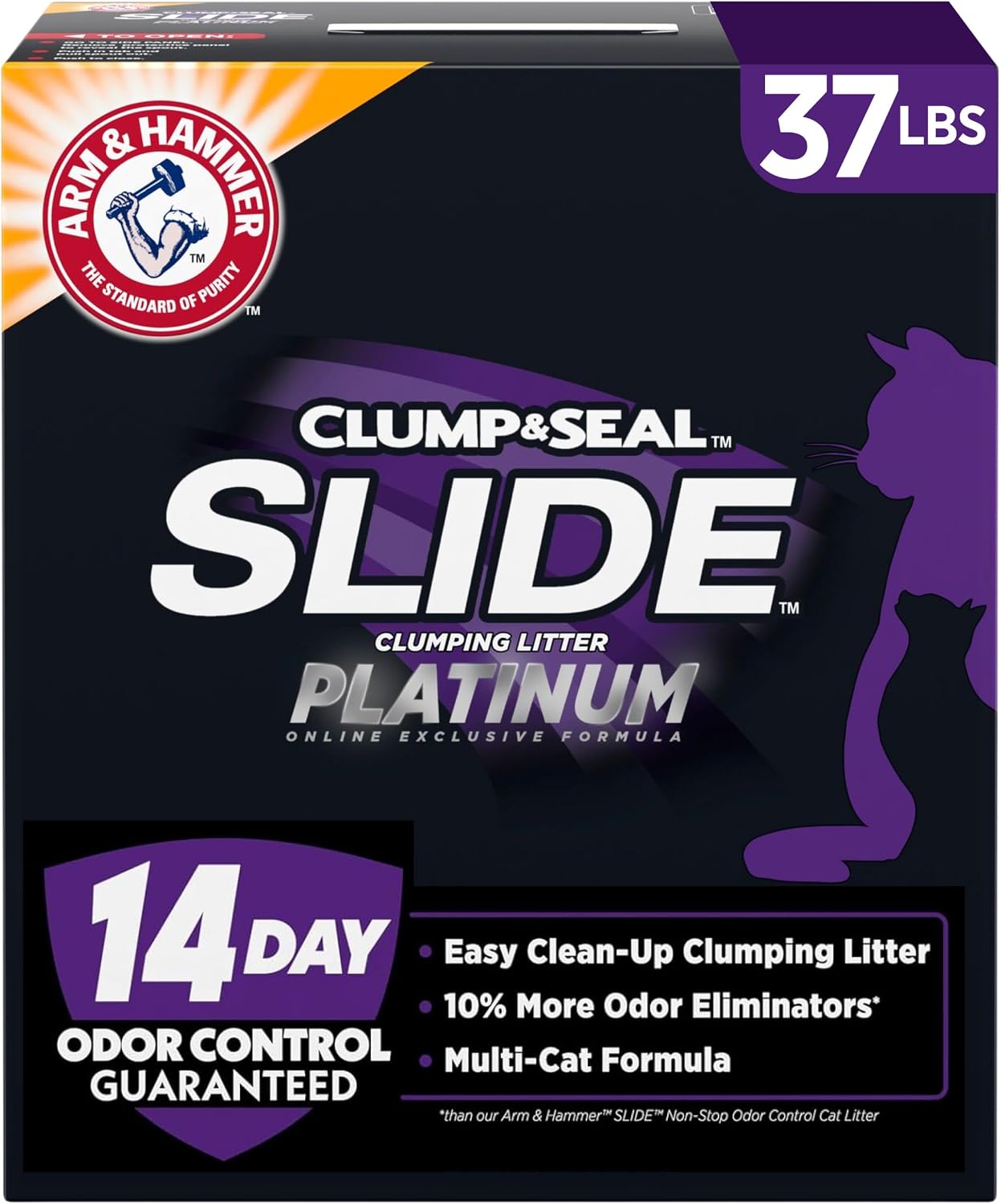 ARM & HAMMER Slide Platinum Easy Clean-Up Clumping Cat Litter, 37 Lbs