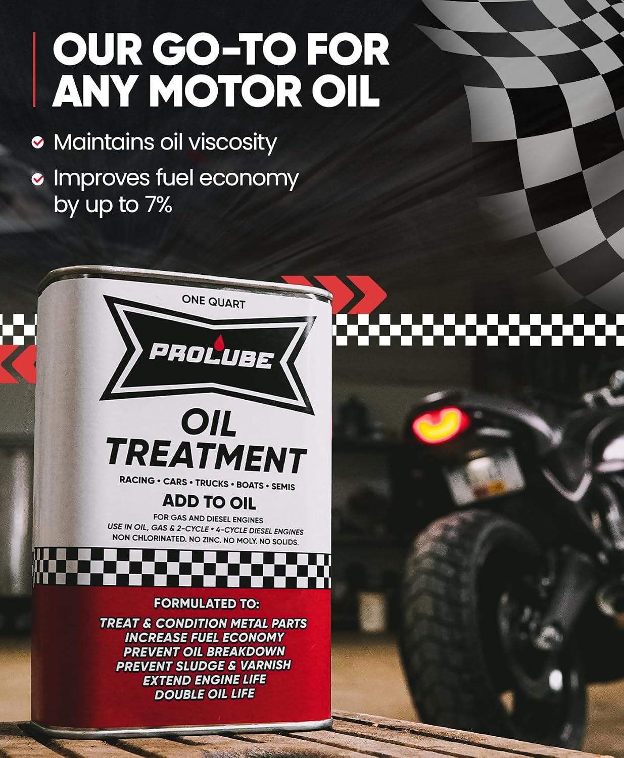 Prolube Oil Treatment - Engine Oil Additive for Gas & Diesel Engines - Reduces Wear, Noise, Vibration - Boosts Fuel Economy & Horsepower - Works on Transmissions & Differentials (1QT)
