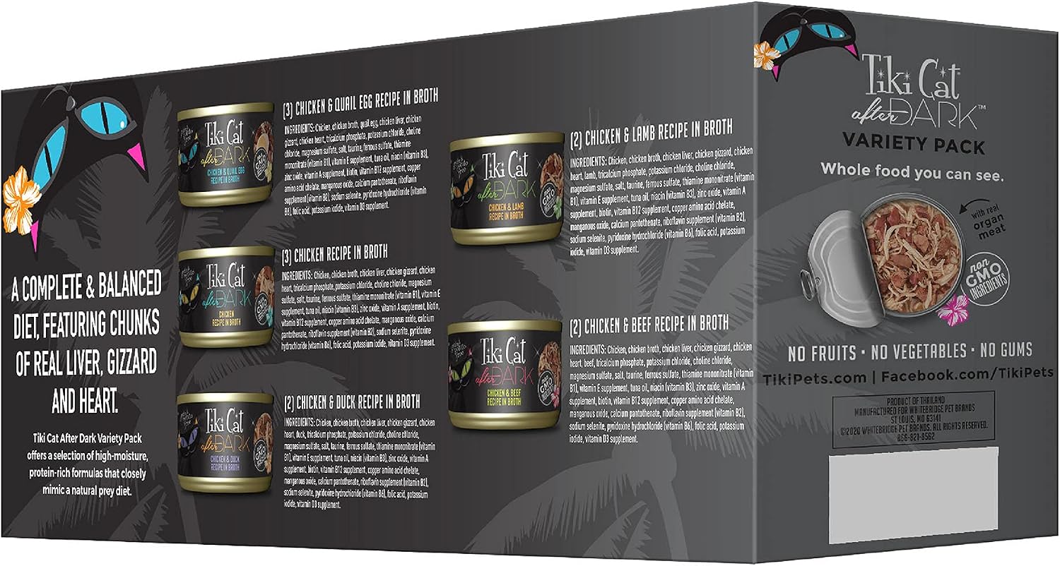 Tiki Cat After Dark Wet Cat Food, Variety Pack, 2.8 oz. Cans (12 Count)