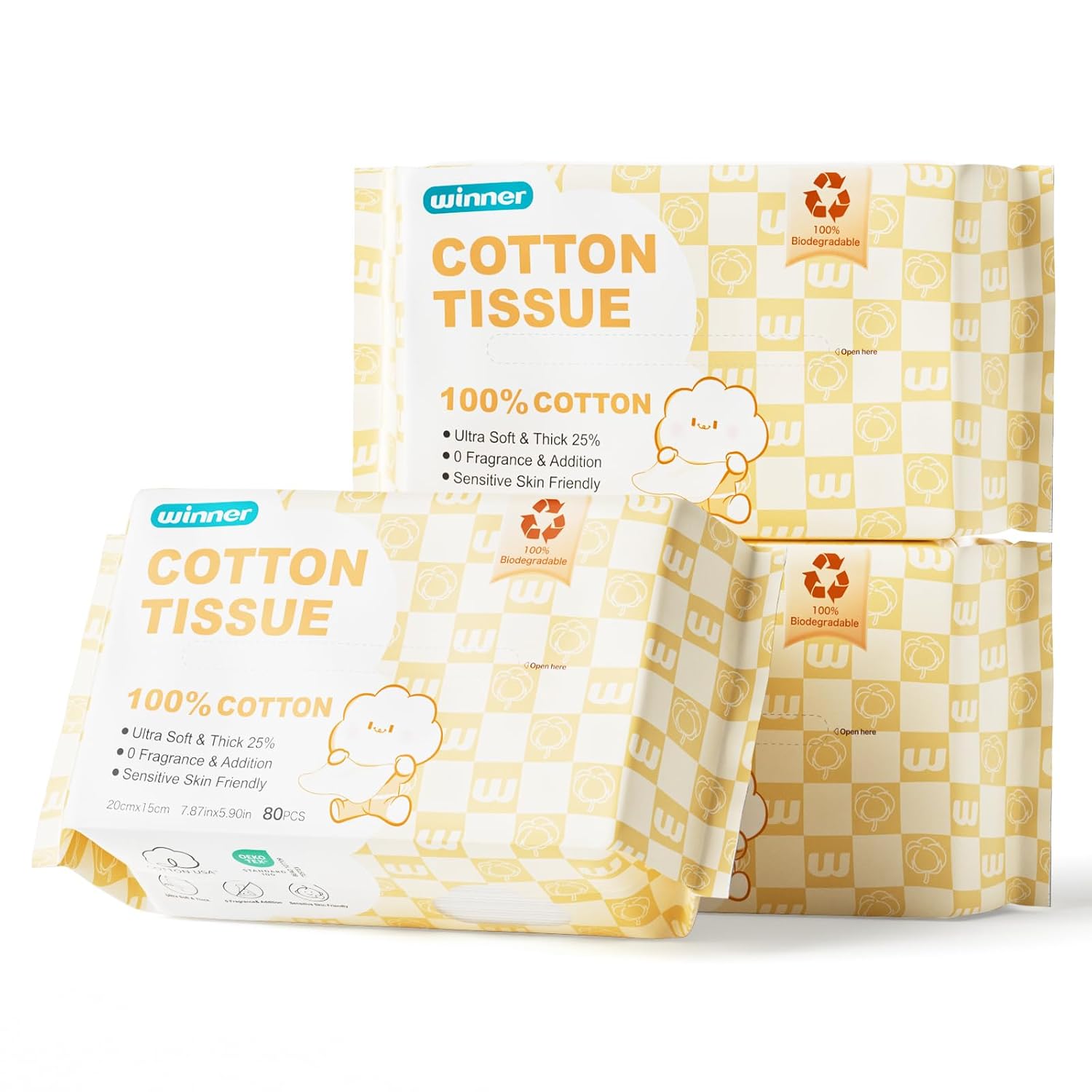Winner Thicker Baby Dry Wipes, 100% Cotton, 240 Count (Pack of 3)