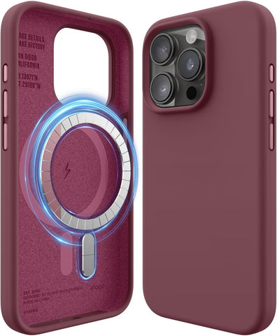 elago Premium Magnetic Silicone Case for iPhone 15 Pro Burgundy