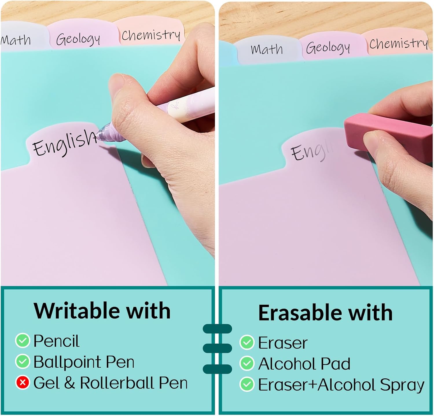 Sooez 8 Tabs Plastic Write & Erase Binder Dividers with Tabs, 2 Sets