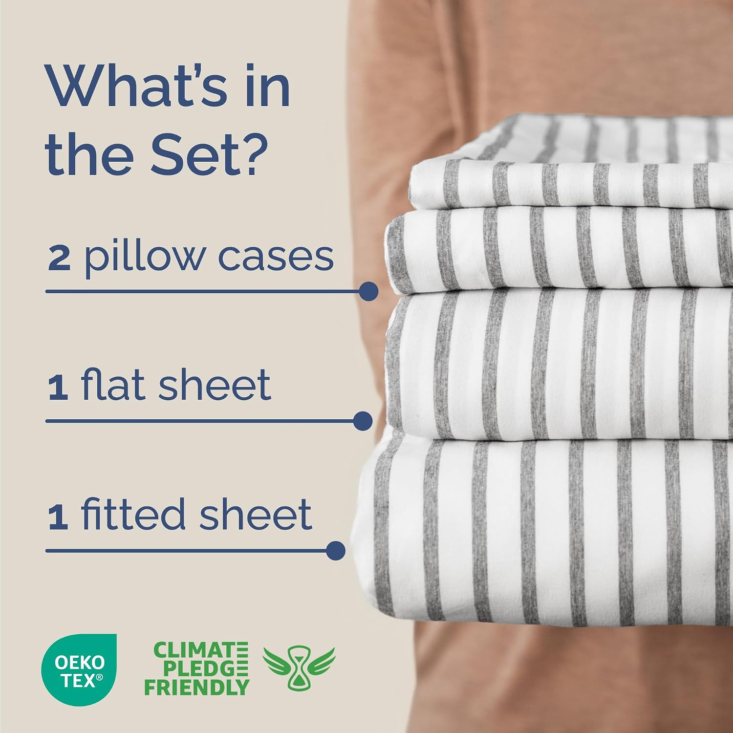 Cal King Size 4 Piece Sheet Set - Comfy Breathable & Cooling - Grey Stripes