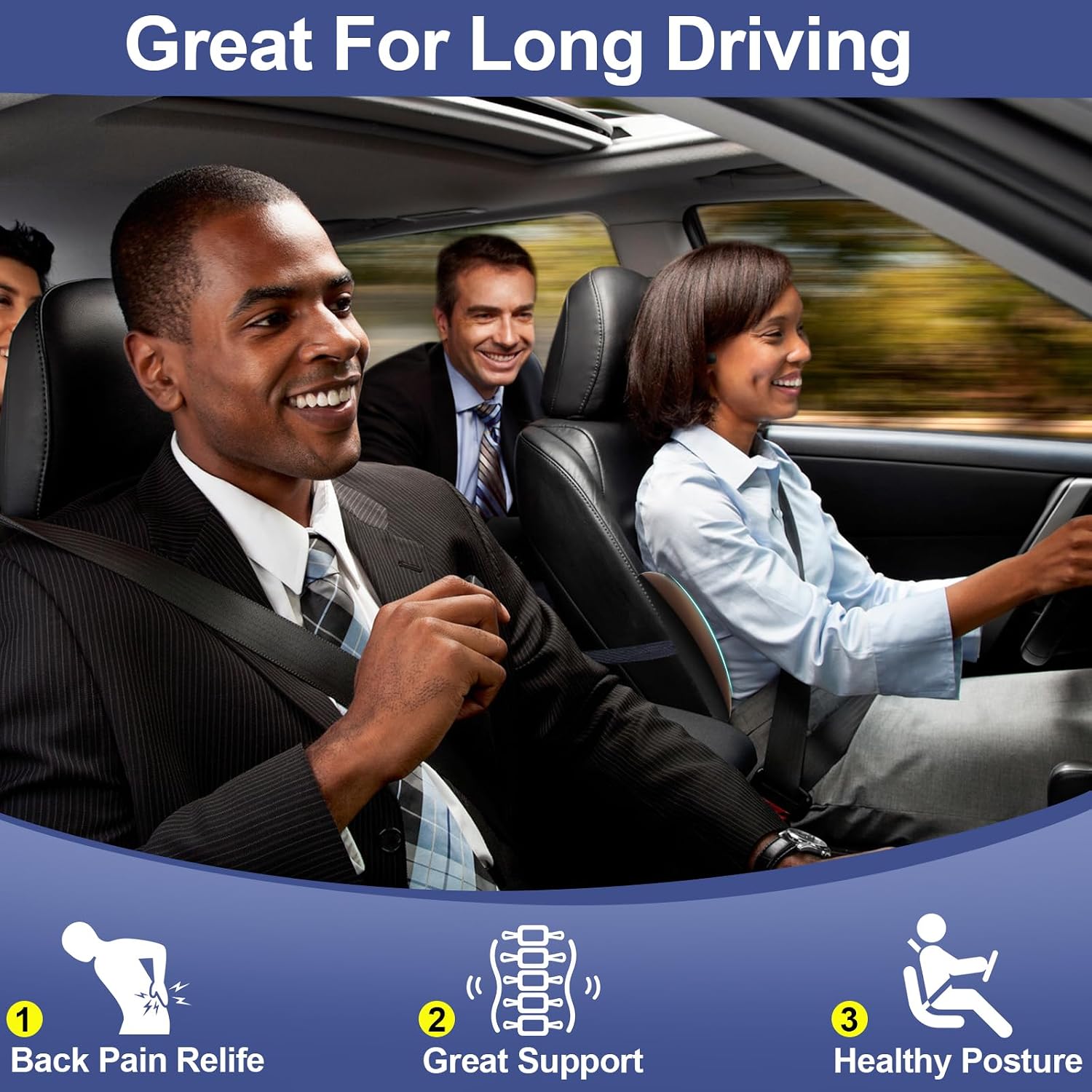 BYMECOST Cooling Lumbar Support Pillow for Car,Memory Foam Car Back Cushion