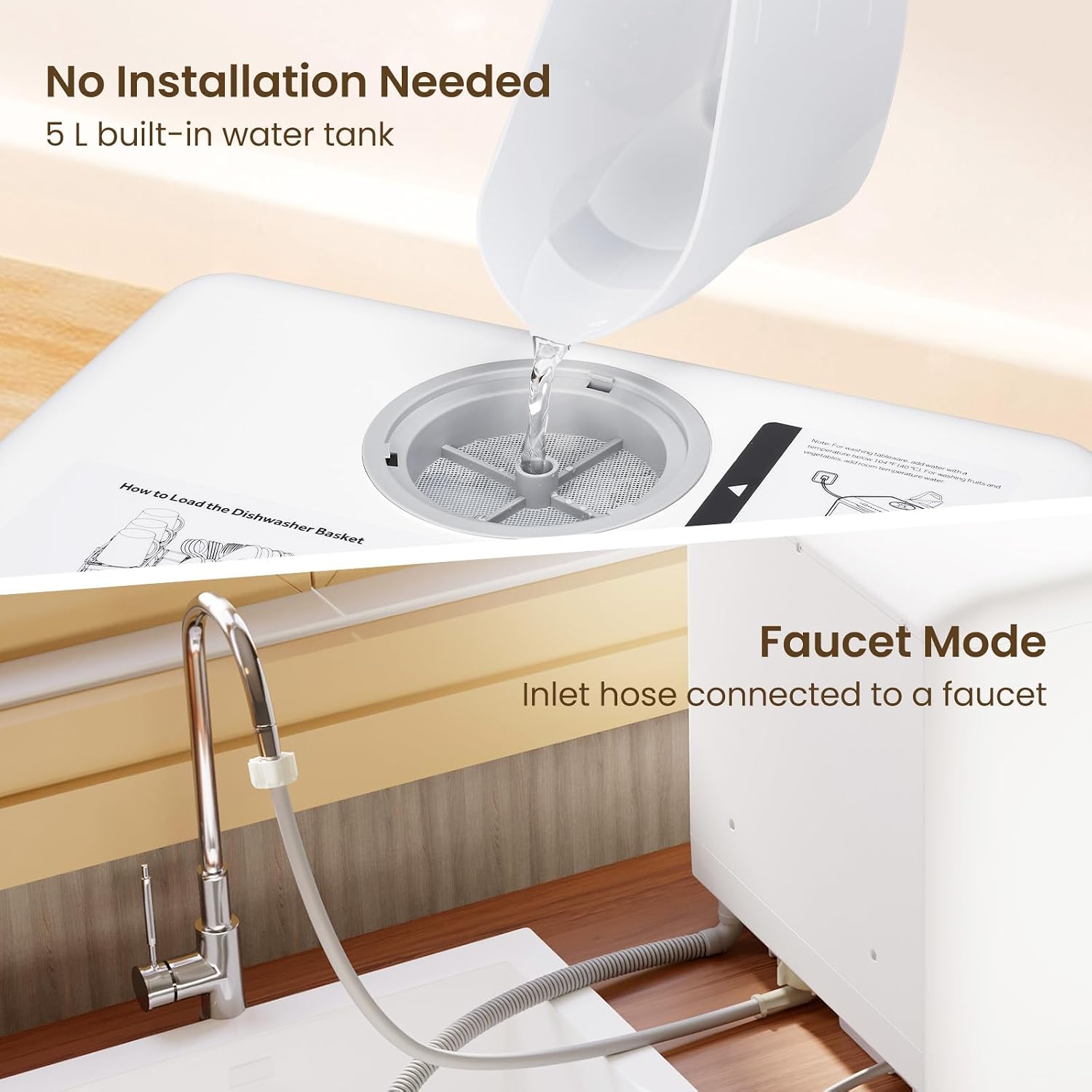 HAVA Countertop Dishwasher, 6 Programs Portable Dishwasher with Water Tank