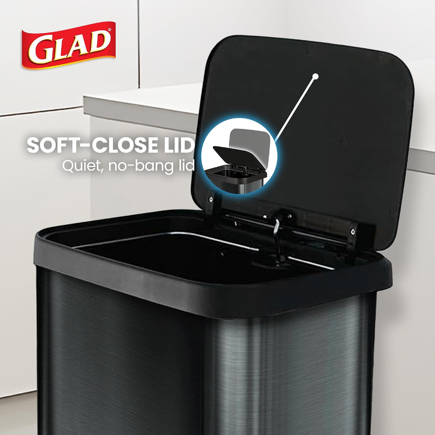 Glad Stainless Steel Trash Can with Clorox Odor Protection, 20 Gal, Pewter