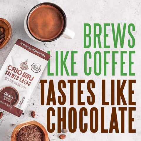 Crio Bru Brewed Cacao Ghana French Roast 3lb (48oz) - Coffee Alternative Natural Healthy Drink | 100% Pure Ground Cacao Beans | 99.99% Caffeine Free, Keto, Low Carb, Paleo, Brew And Enjoy Hot or Iced