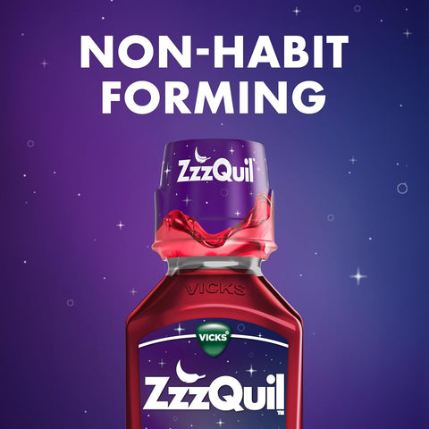 ZzzQuil, Nighttime Sleep Aid Liquid, 50 mg Diphenhydramine HCl, No.1 Sleep Aid Brand, Fall Asleep Fast, Non-Habit Forming, Calming Vanilla Cherry, 12 FL OZ