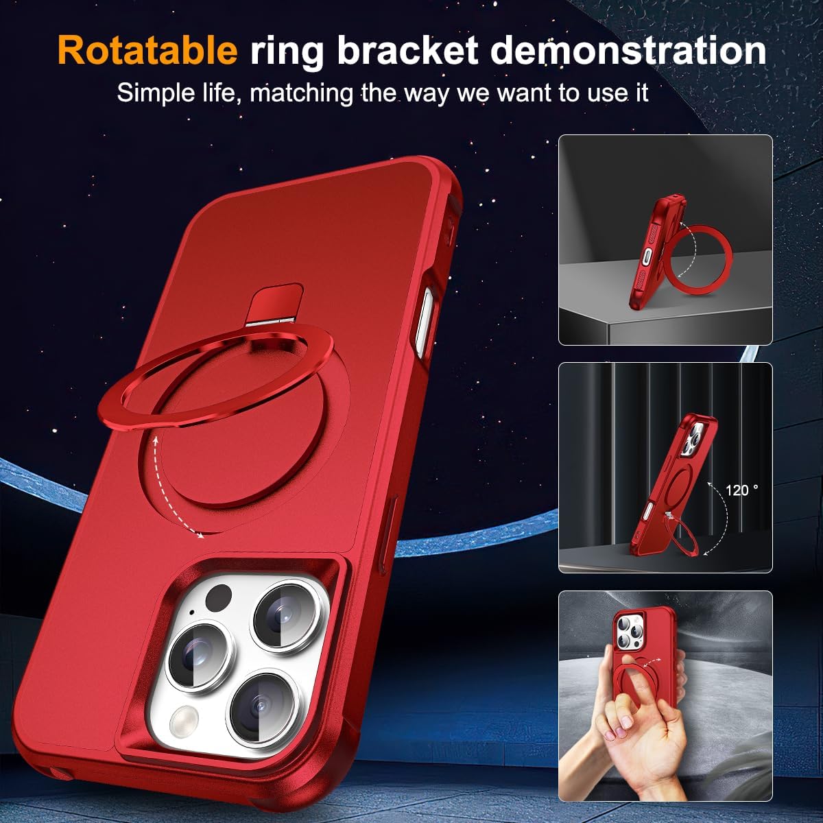 SKYLMW Compatible with iPhone 16 Pro Max Case with Stand,Red