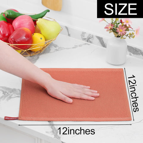 Homaxy 100% Cotton Waffle Weave Kitchen Dish Cloths 12-Pack, Coral