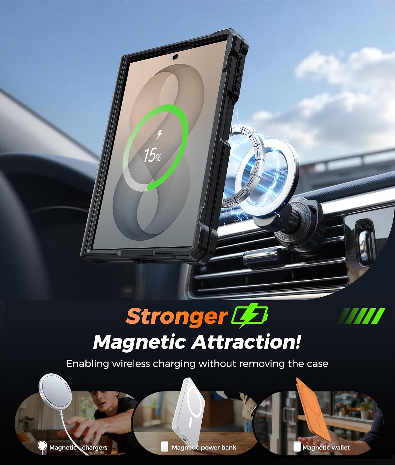 FNTCASE for Samsung Galaxy Z Fold 8 Case with 360 Spin Magnetic Kickstand