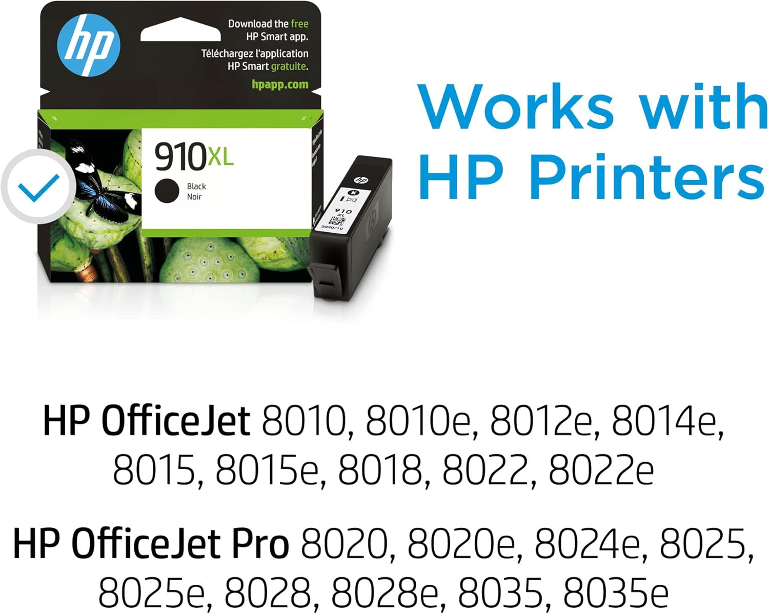 HP 910XL Black High-Yield Ink Cartridge | Works with OfficeJet 8010, 8020 Series, OfficeJet Pro 8020, 8030 Series | Eligible for Instant Ink | 3YL65AN