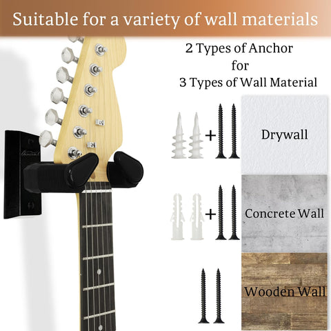Guitar Wall Mount, Auto Lock Guitar Hanger Black Hardwood, Guitar Wall Hangers, Guitar Holder Hook Wall Stand for Classical, Acoustic, Electric Guitar, Banjo, Bass, Ukulele, Gift for Guitar Player