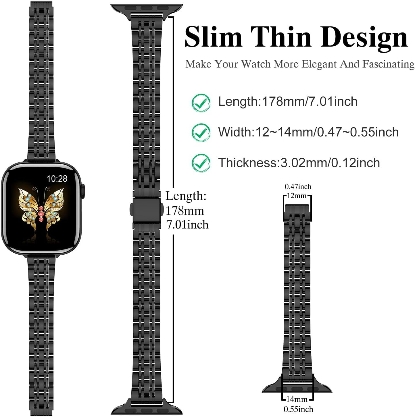 MioHHR Slim Metal Band Compatible with Apple Watch Bands 42/41/40/38mm