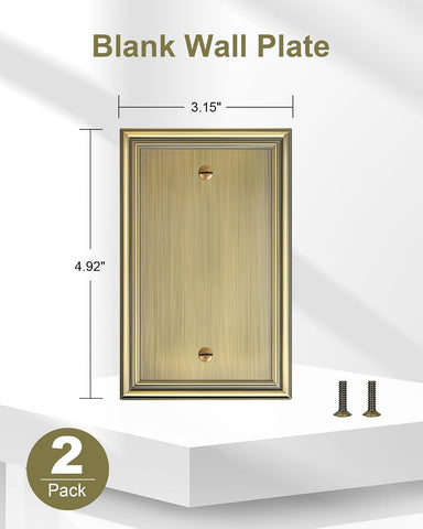 2-Pack Zinc Alloy Single Blank Wall Plates, Solid Switch Covers