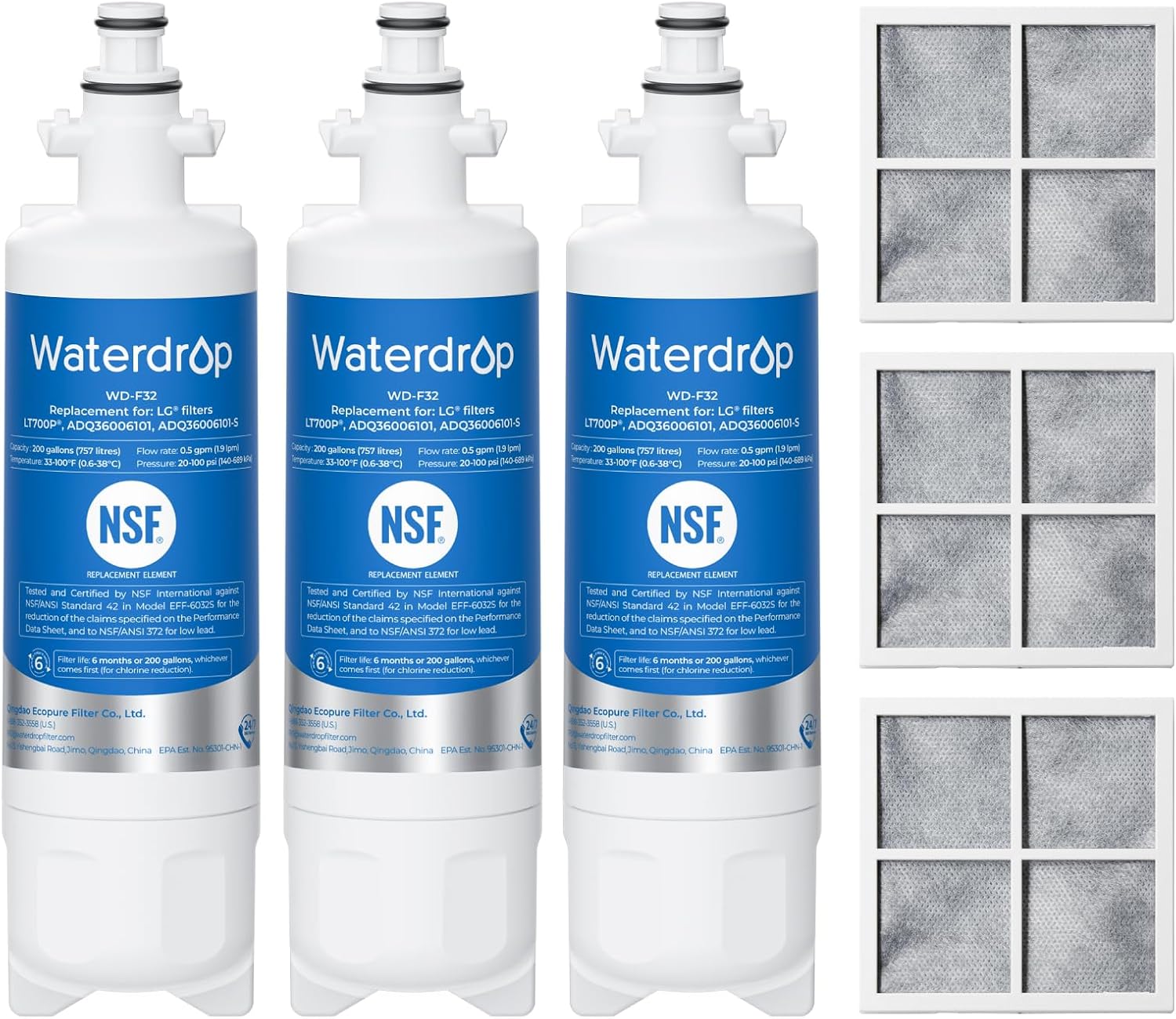 Waterdrop ADQ36006101 Water Filter, Replacement for LG® LT700P®, 3 Combo