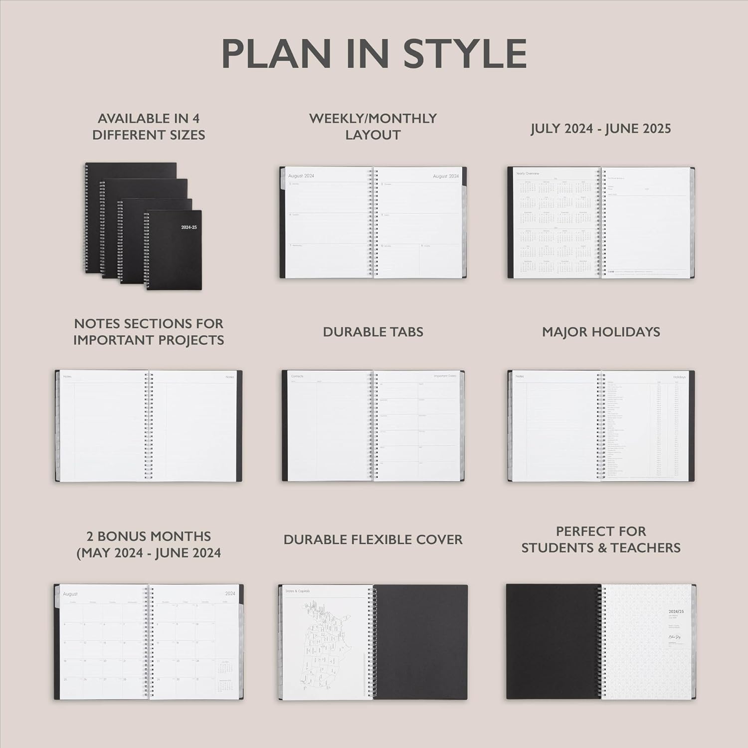 Blue Sky 2024-2025 Academic Year Weekly and Monthly Planner, 7" x 9", Flexible Cover, Wirebound, Enterprise (150147)