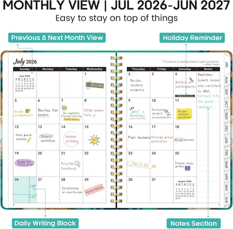 Planner 2026-2027, Weekly & Monthly Academic Calendar, Jul 2026 – Jun 2027
