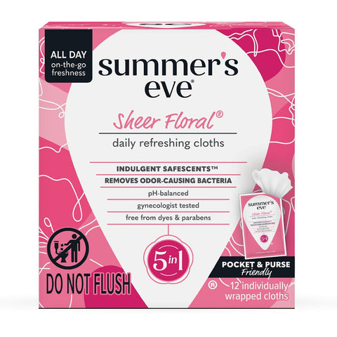 Summer's Eve Refreshing Feminine Wipes, Sheer Floral, 12 Count