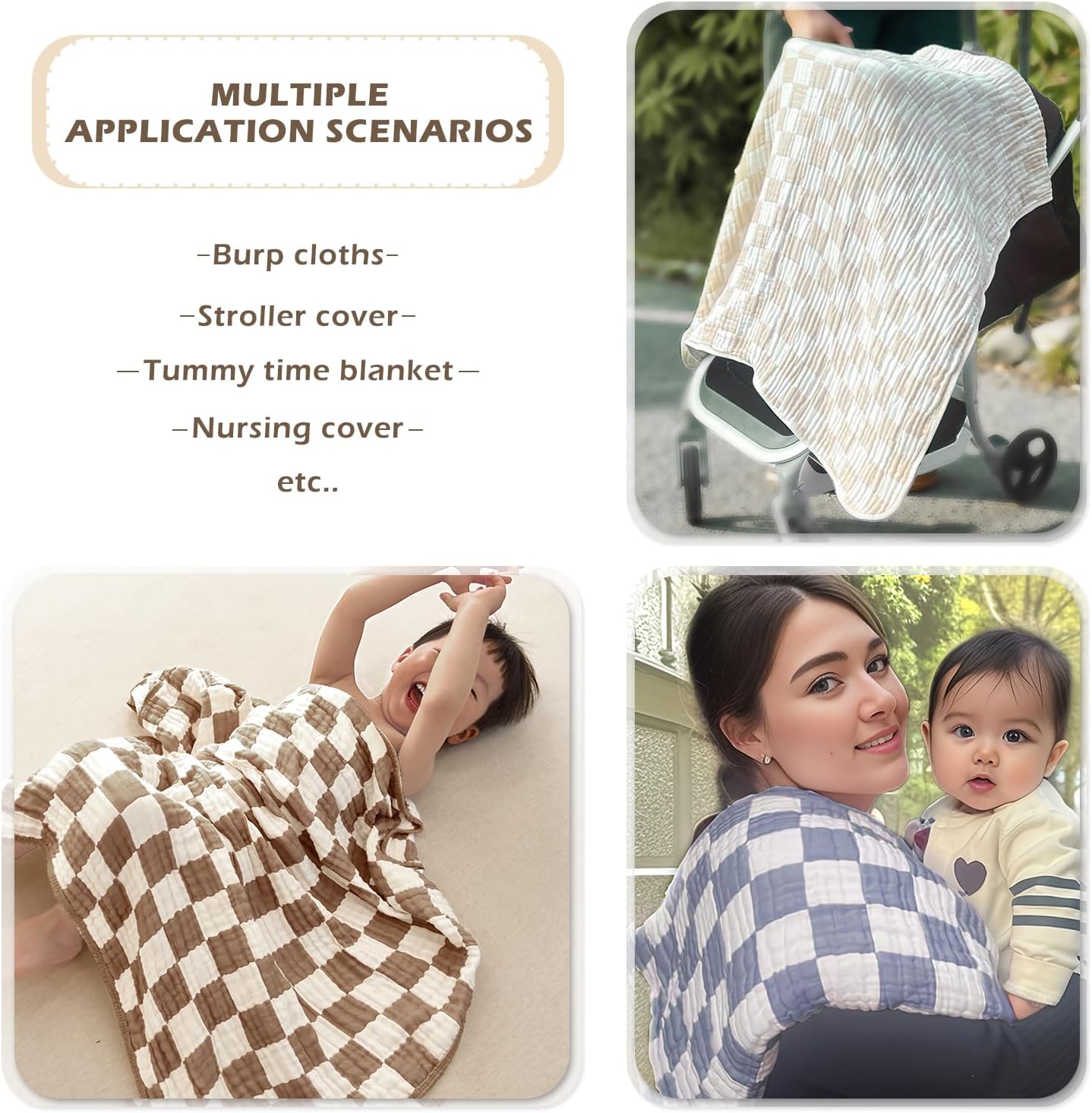 Ultra Soft Checkered Muslin Baby Blanket 2 Pack Cotton Swaddle Blanket 43"