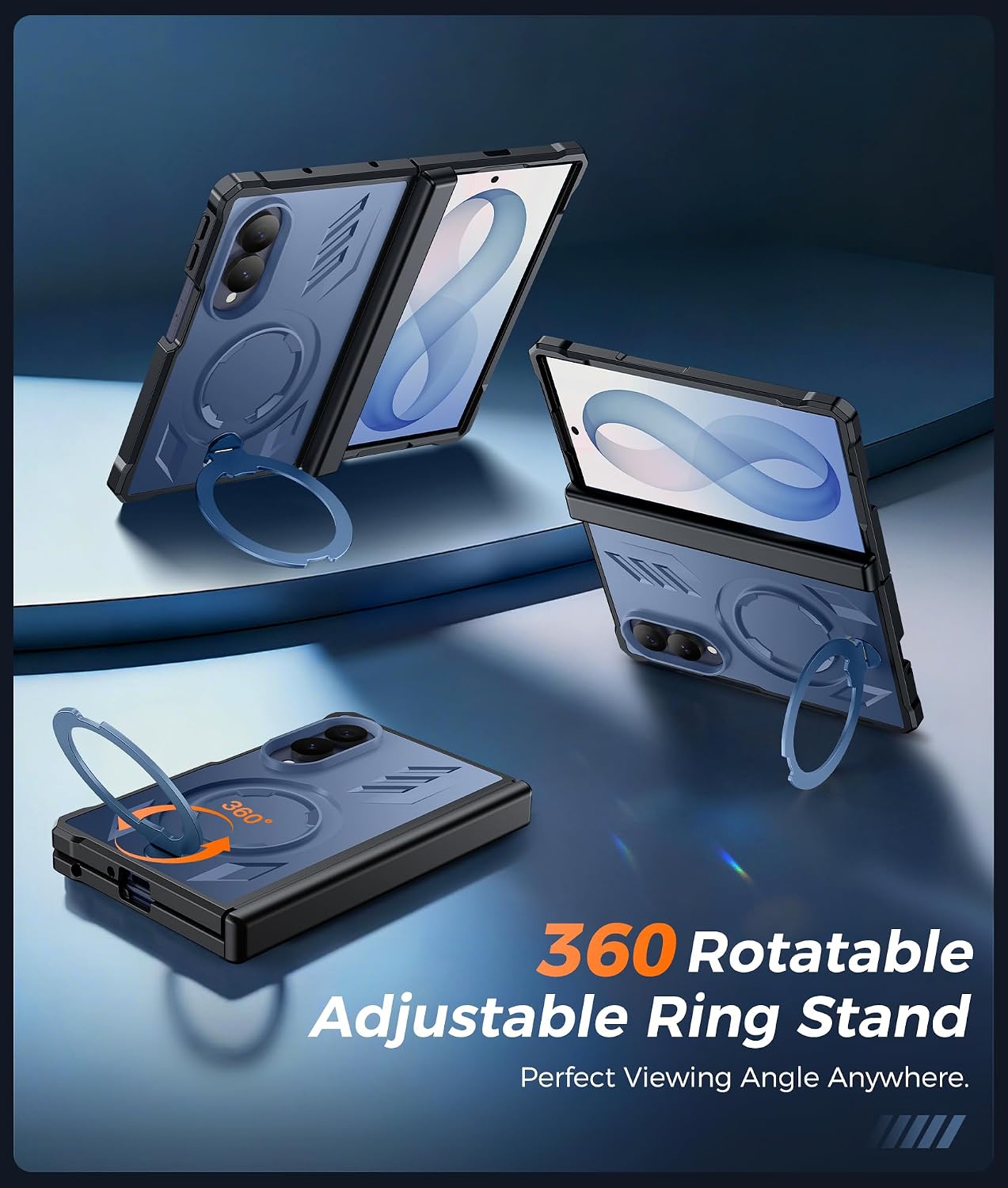 FNTCASE for Samsung Galaxy Z Fold 8 Case with 360 Spin Magnetic Kickstand