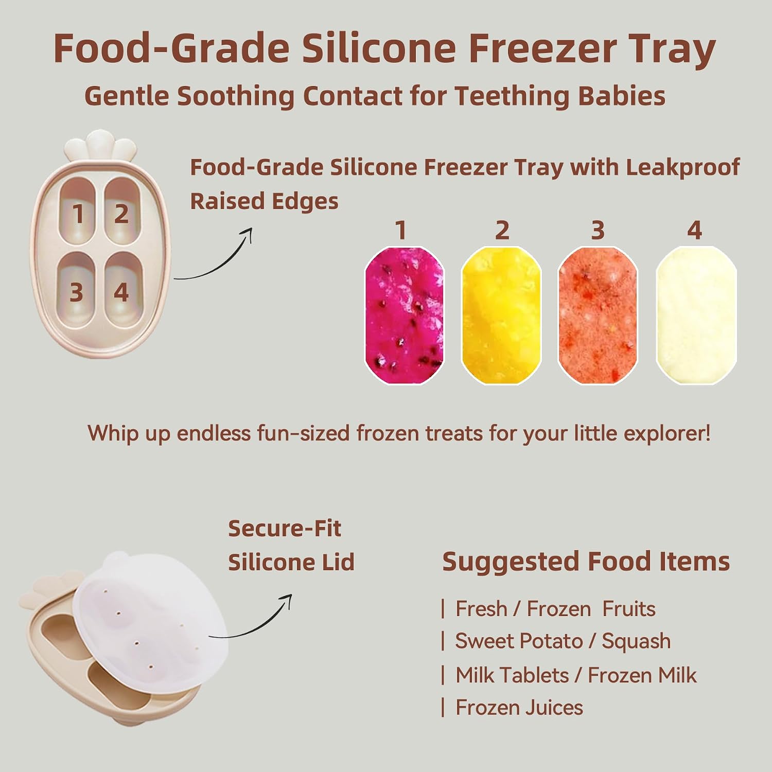 4-Pack Anti-Drop Baby Fruit Feeder Set with Mini Freezer Tray for Teething