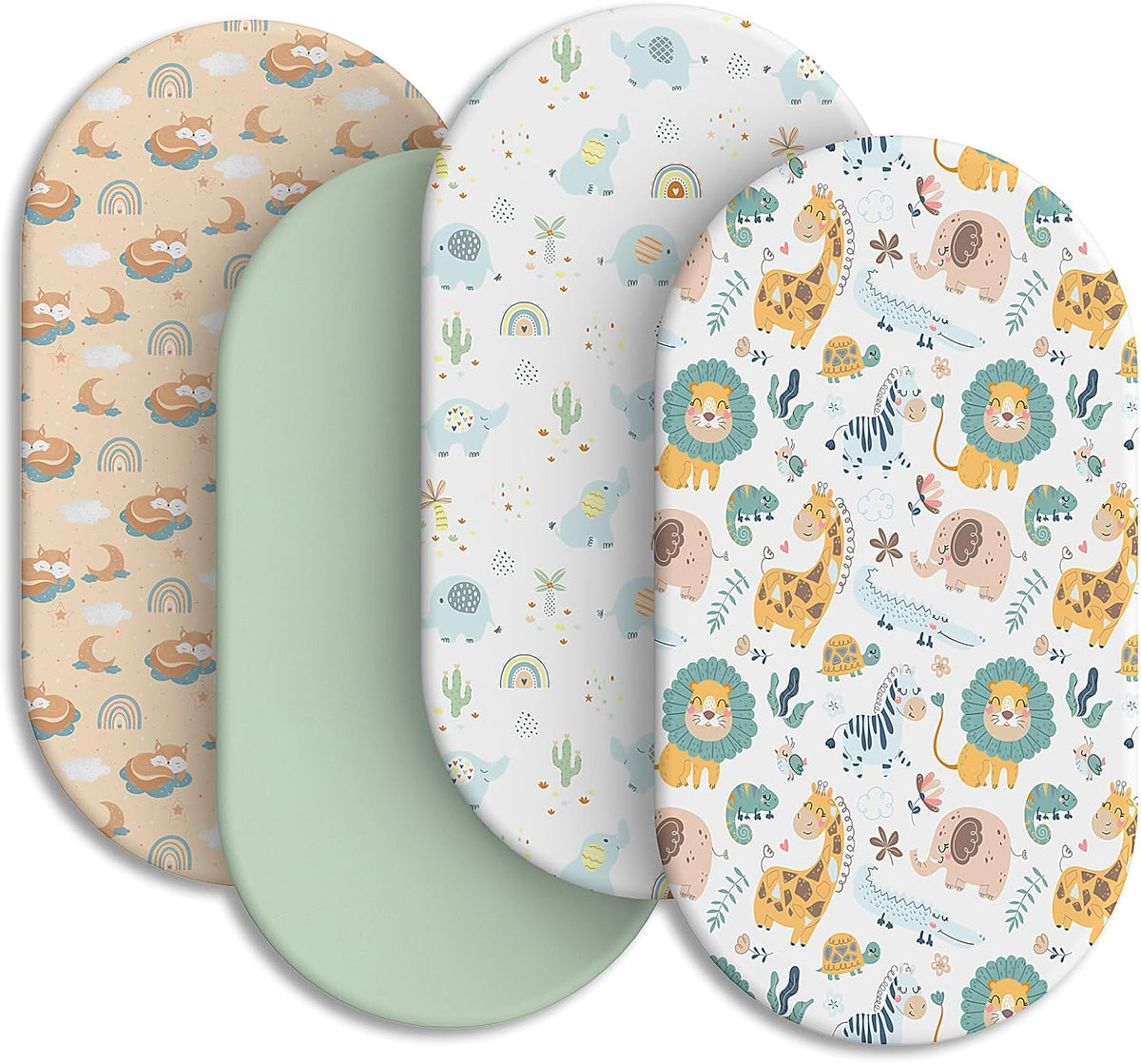 Baby Bassinet Sheets for Baby Boy Girls,4-Pack Fitted Bassinet Sheets Set Compatible with Halo Bassinest Swivel Sleeper,Baby Delight,Angelbliss, 32"X16" (Animal World)