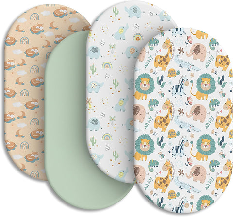 Baby Bassinet Sheets for Baby Boy Girls,4-Pack Fitted Bassinet Sheets Set Compatible with Halo Bassinest Swivel Sleeper,Baby Delight,Angelbliss, 32"X16" (Animal World)