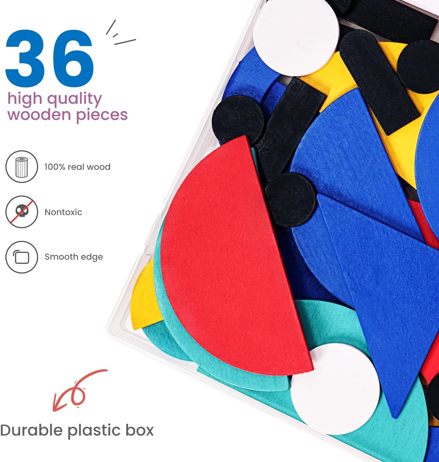 LiKee Wooden Shape Puzzle, 36 Blocks & 60 Cards, Montessori Toy for Kids 3+