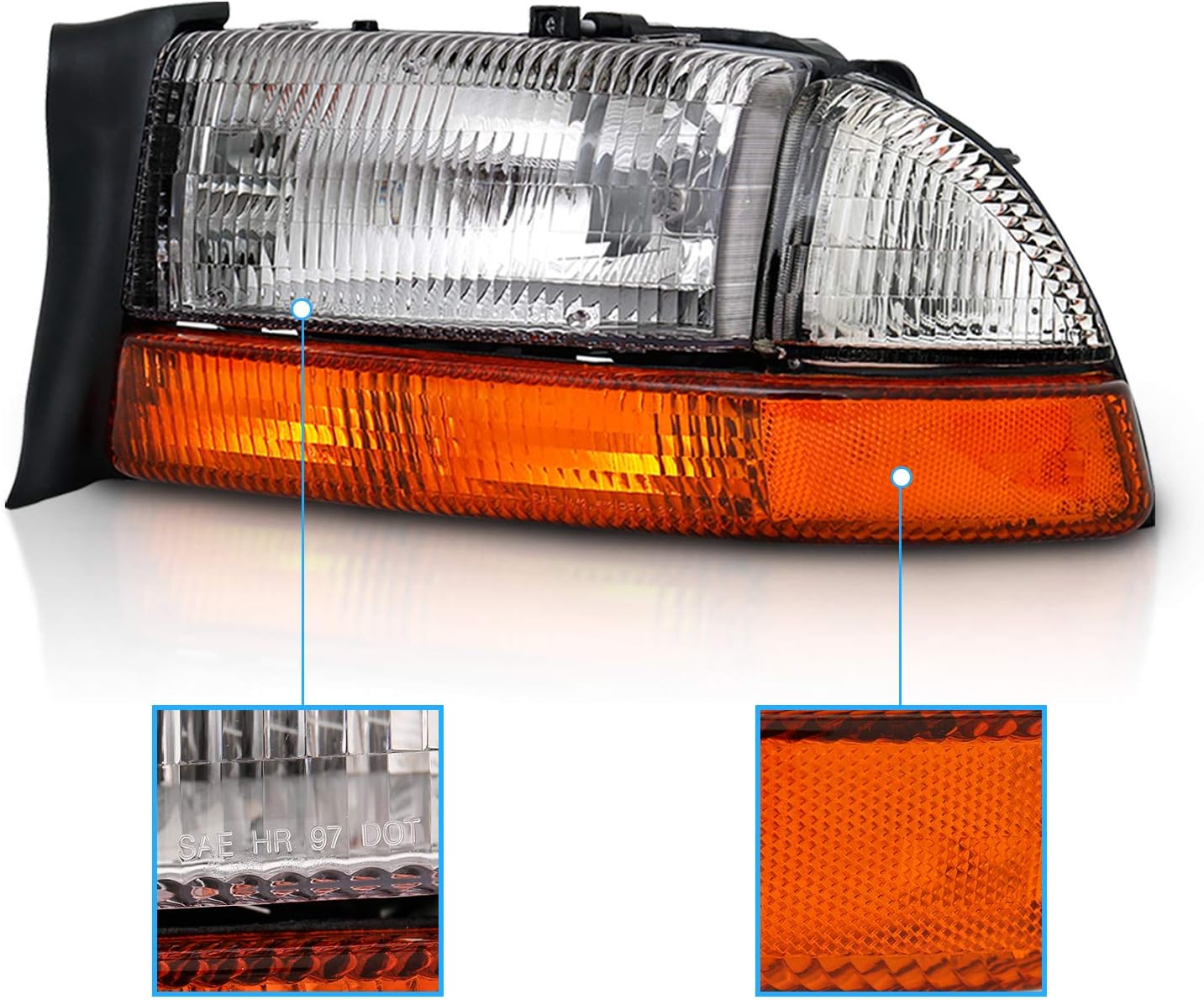 AmeriLite for 1997-2004 Dodge Dakota/Durango Chrome Replacement Headlights 4Pc Sets Parking Turn Signal (Pair) w/Mounting Bracket