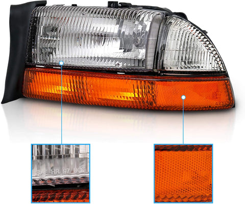 AmeriLite for 1997-2004 Dodge Dakota/Durango Chrome Replacement Headlights 4Pc Sets Parking Turn Signal (Pair) w/Mounting Bracket