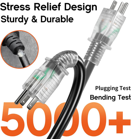 50FT 16 Gauge Black Outdoor Extension Cord with Multiple Outlets