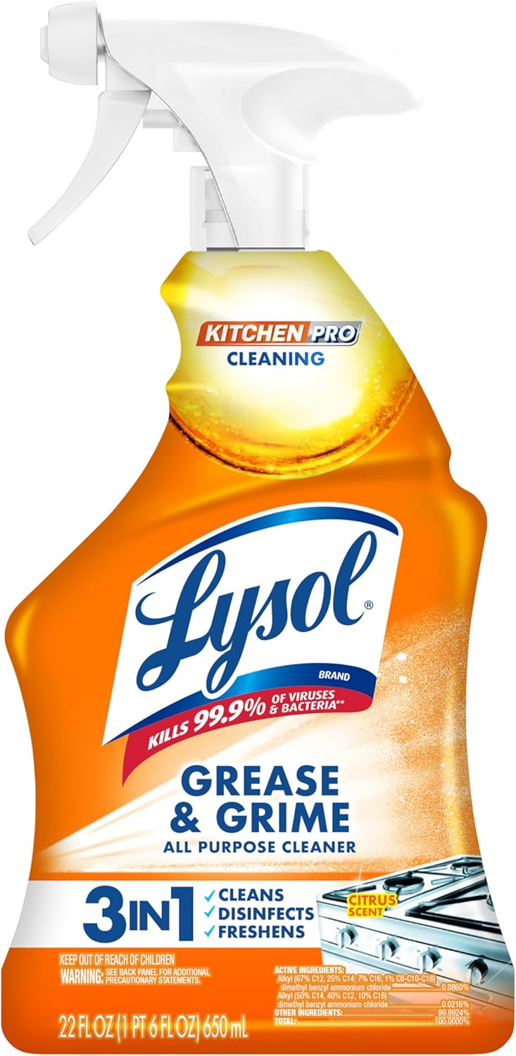 Lysol All Purpose Kitchen Cleaner Spray, For Grease & Grime, Citrus, 22 oz