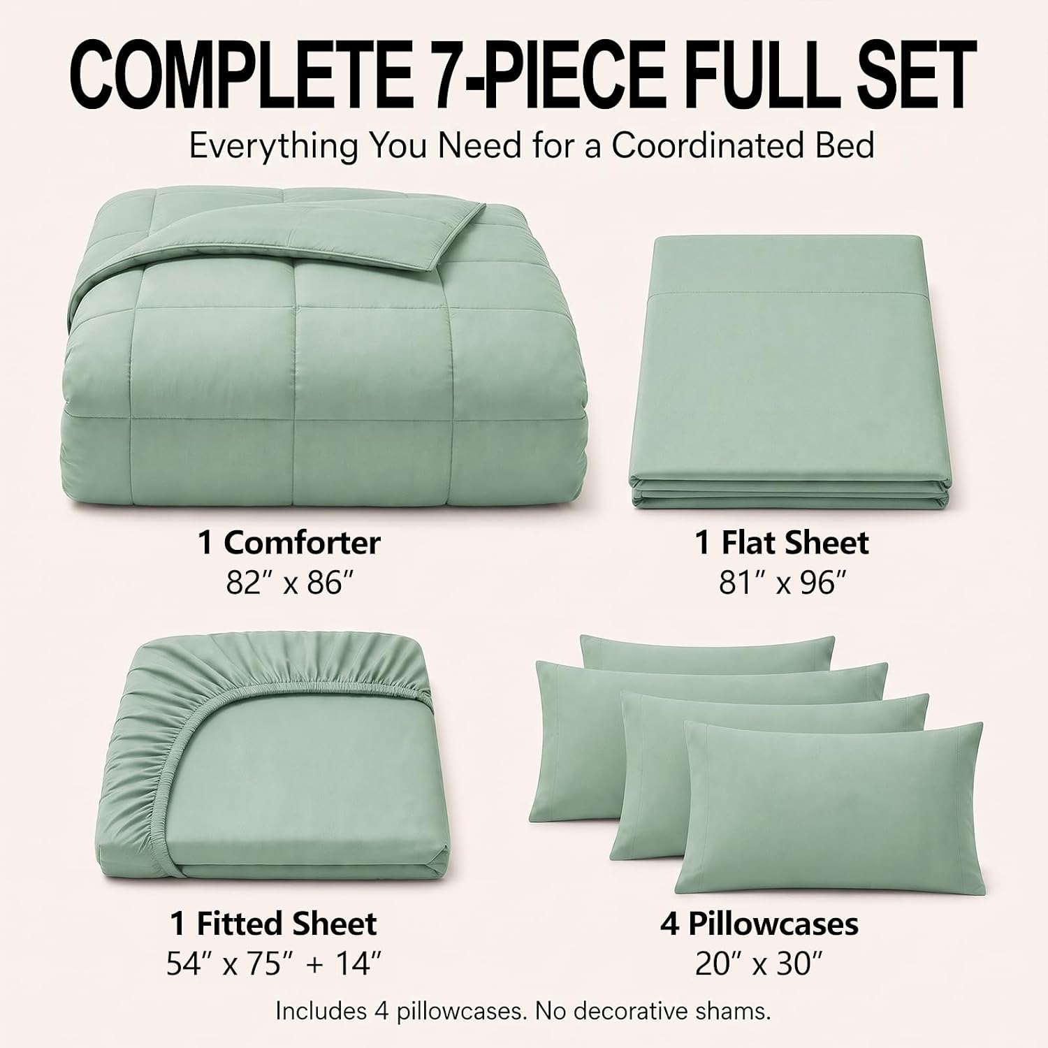 CozyLux Full Size Comforter Sets Sage Green - 7 Pieces Bed in a Bag