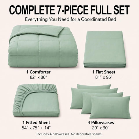 CozyLux Full Size Comforter Sets Sage Green - 7 Pieces Bed in a Bag
