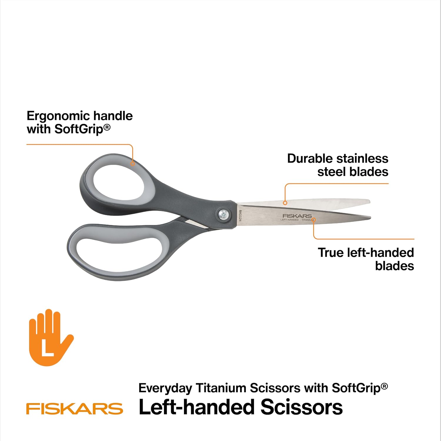 Fiskars 8" Left-Handed Titanium All Purpose Scissors for Office