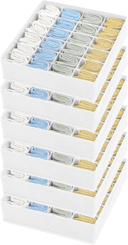 Joyoldelf Sock Organizer Drawer Organizer - Underwear Organizer, 24 Cell Collapsible Closet Organizers and Storage Sock Holders Organizers for Storing Socks, Ties, Belts 6 Pack White