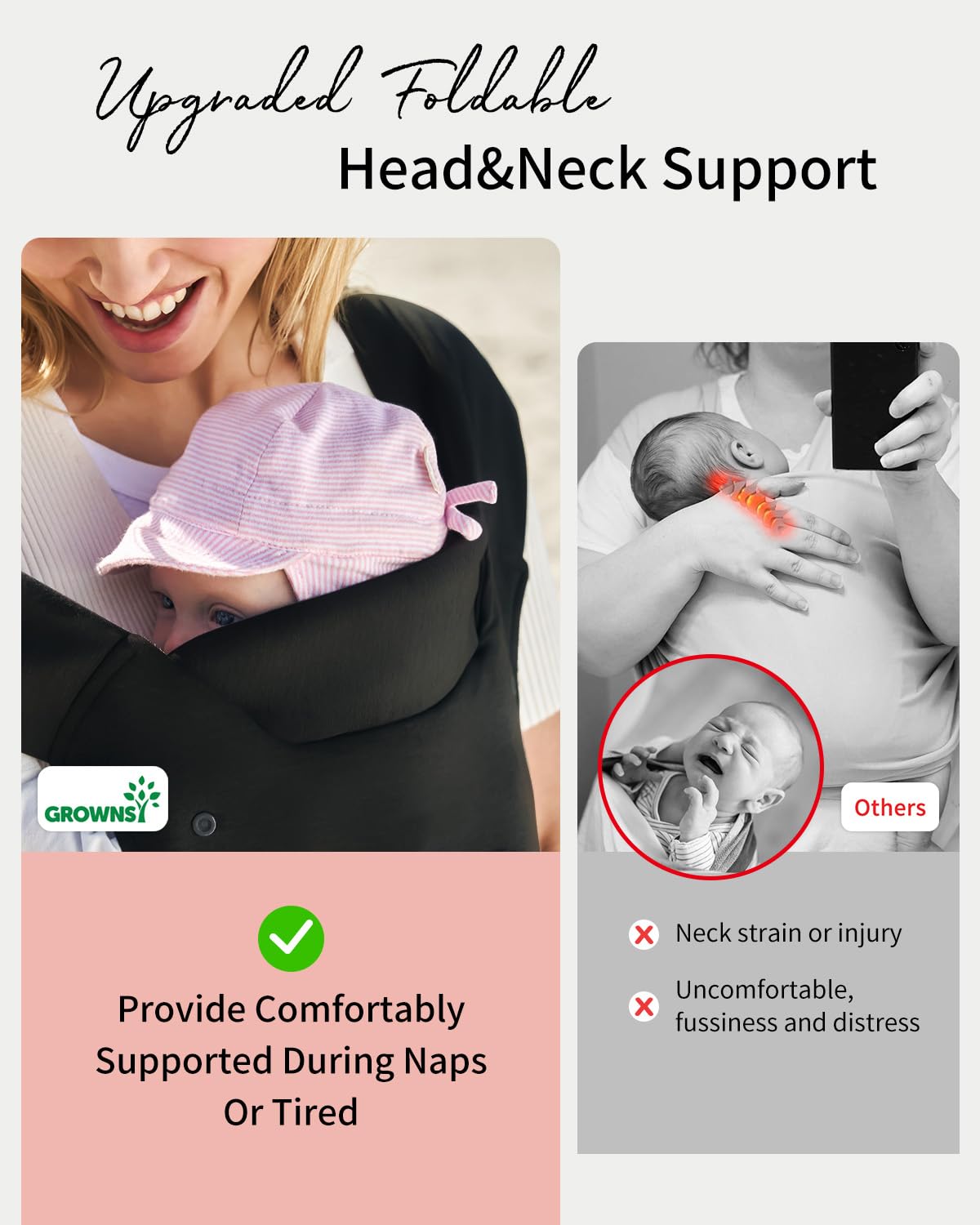 GROWNSY Newborn Carrier, Ergonomic, Cozy Baby Carrier, Black
