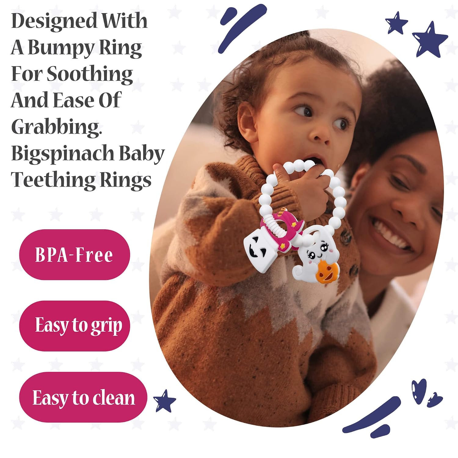 BIGSPINACH Halloween Baby Teether Toy, Ghost Silicone Teething Ring Gift