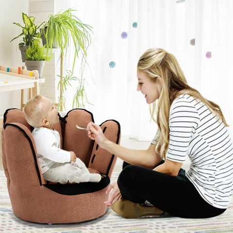 Costzon Kids Couch with Solid Wood Frame & Baseball Glove Design, Children Armchair for Play Room, Nursery, Kindergarten, Kids Room, Gift for Boys & Girls (Brown)