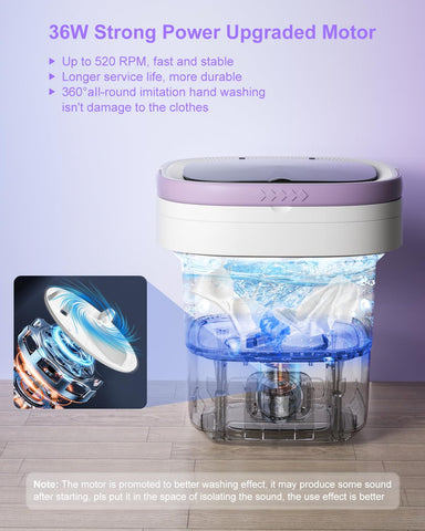 Portable Washing Machine, 13L Large Capacity Laundry Washer Cleaning for Underwear, Baby Clothes, Shirts,Small Delicates.Foldable Mini Washer and Dryer Combo for Apartment,Hotel,Camp,RV,Travel(Purple)