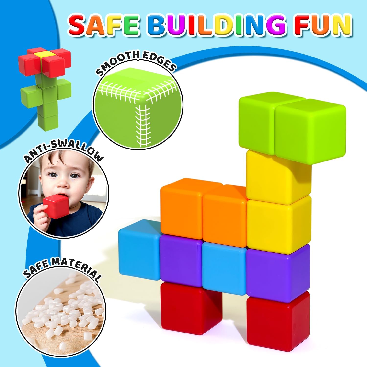 Magnetic Building Blocks Large, 1.65 inch Stacking Cubes for Toddlers