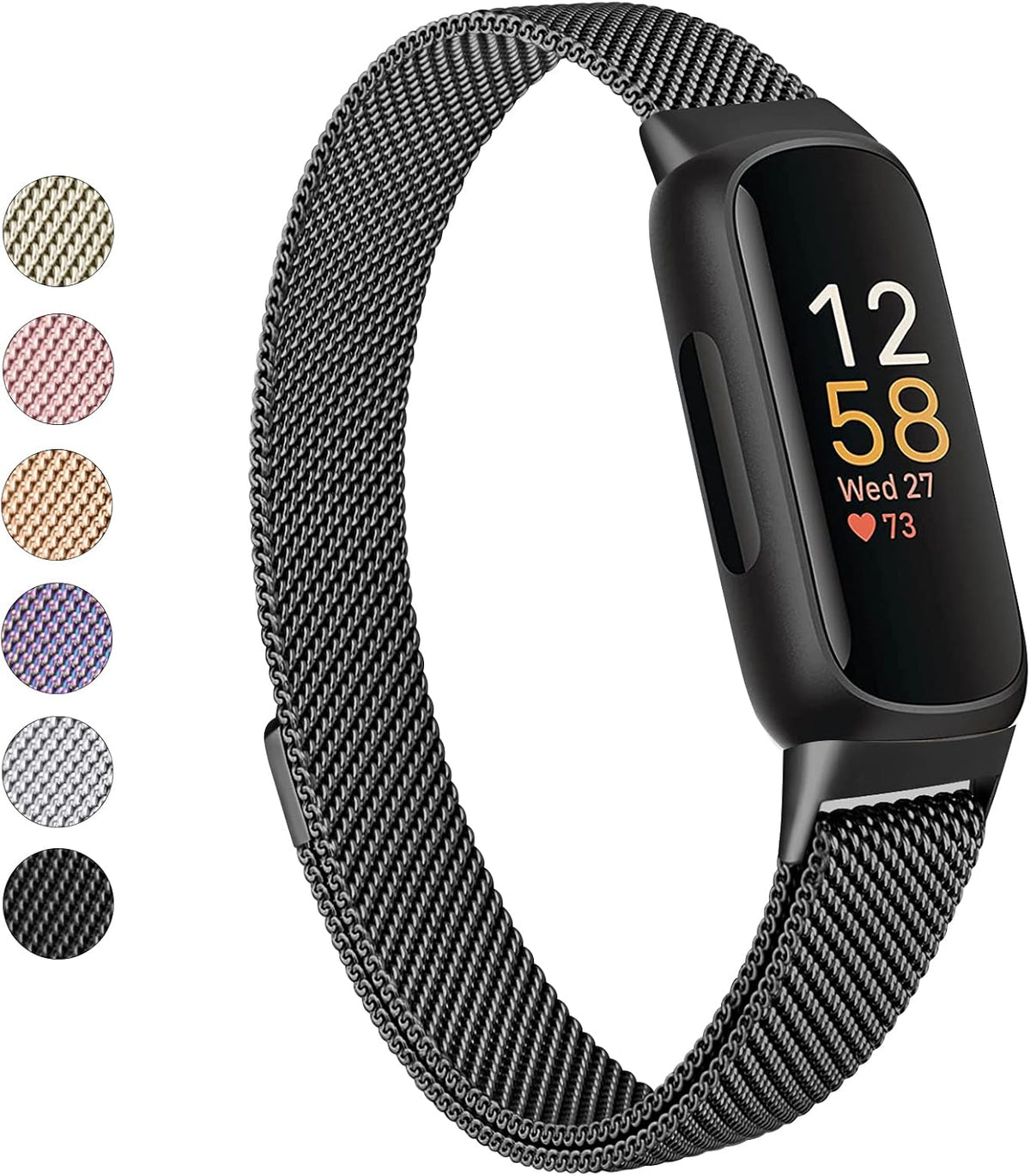 Vanjua for Fitbit Inspire 3 Bands Women Men, Stainless Steel Metal Mesh Loop Adjustable Magnetic Wristband Replacement Straps Compatible with Fitbit Inspire 3 Fitness Tracker