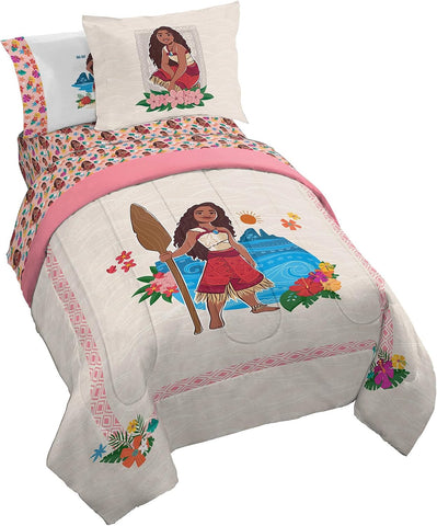 Disney Moana Twin Comforter Set 5 Piece Kids Bedding for Girls, Beige