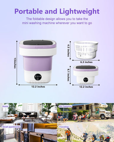 Portable Washing Machine, 13L Large Capacity Laundry Washer Cleaning for Underwear, Baby Clothes, Shirts,Small Delicates.Foldable Mini Washer and Dryer Combo for Apartment,Hotel,Camp,RV,Travel(Purple)