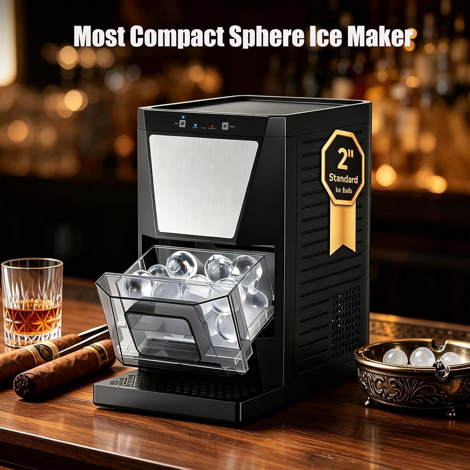2" Clear Ice Ball Maker Countertop, Self-Cleaning Sphere Ice Maker