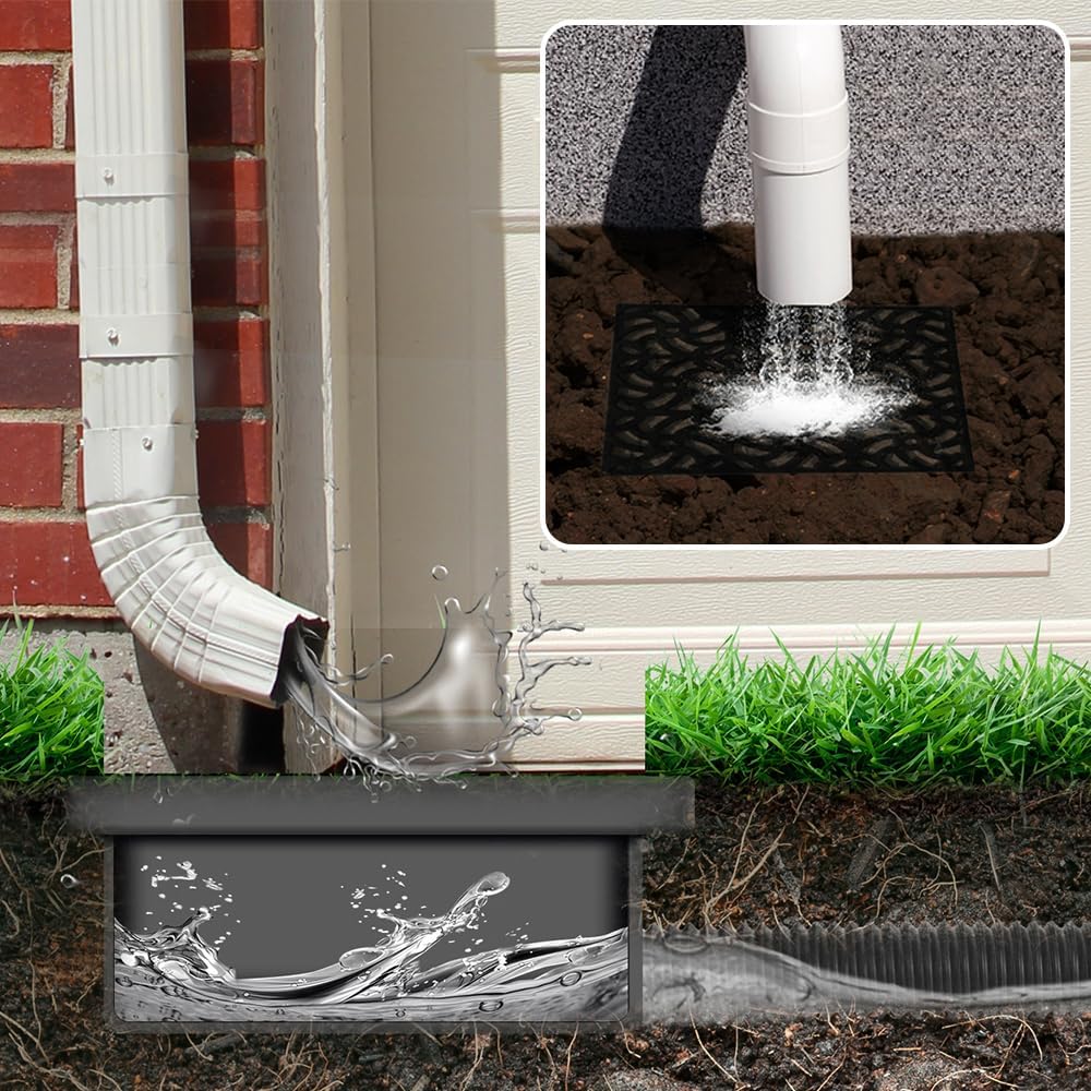 NAACOO Gutter Downspout Extensions, 12 x 12in Catch Basin