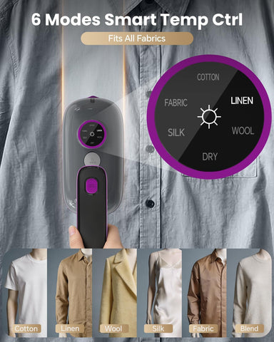 Travel Steamer Iron for Clothes, Portable Handheld Clothes Steamer with 6 Smart Modes, 12S Fast Heat-Up, 2-in-1 Steamer and Iron, 150ml Water Tank, Powerful Wrinkle Removal for Home & Travel, 120V