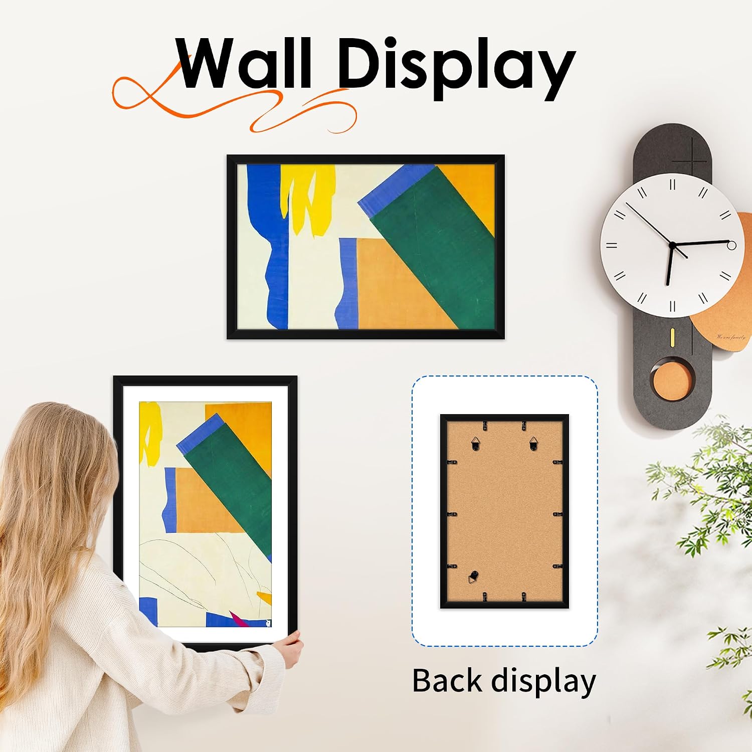 FIXSMITH 11x17 Picture Frame Set of 1, Photo Frame with HD Plexiglass, Display Pictures 9x15 with Mat or 11x17 Without Mat, Black Picture Frames Collage Wall Decor, Gallary Wall Frame