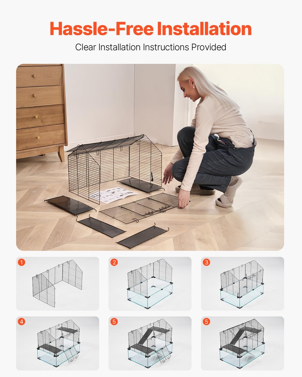 VEVOR Hamster Cage, 360°Viewing Transparent Hamster Habitats, Small Animal Cage, 22.8 x 15 x 21.3 in, Ventilated Pet Mouse Cages with Water Bottle, Portable Hamster House for Rats, Guinea Pigs